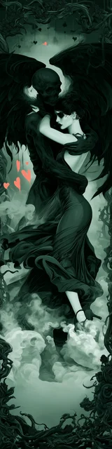 Free dark romance bookmark featuring a green dark hair woman in an embrace